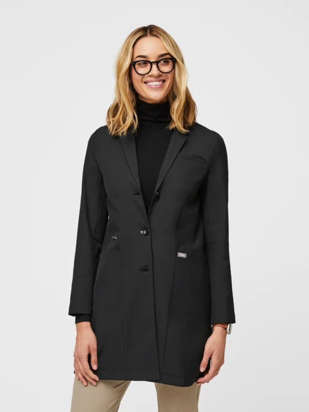 Figs Bellevue Classic Long Lab Coat in Black